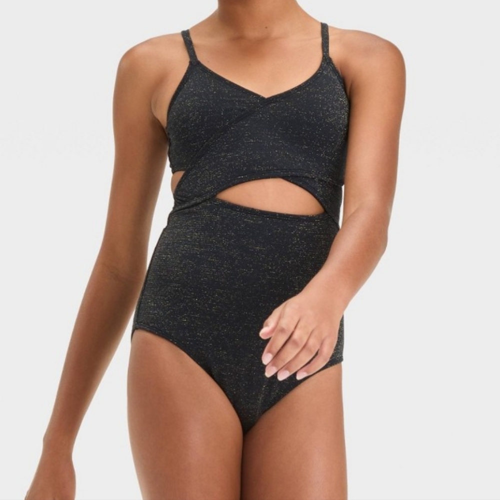 Black and Gold Cutout Swimsuit XS 4/5